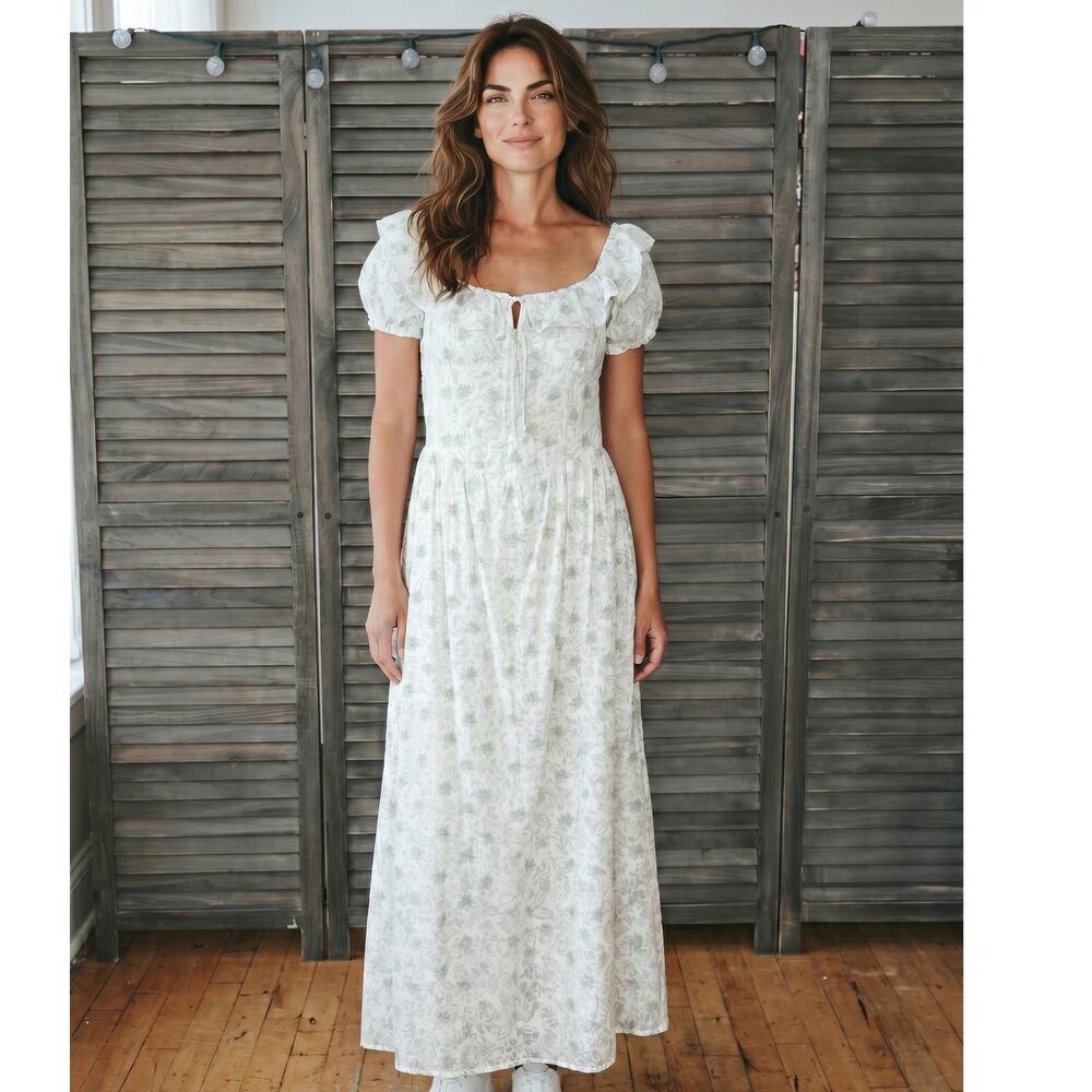 Rosie Posie Cottagecore Blue Floral Midi Dress Smocked Back NWT Medium